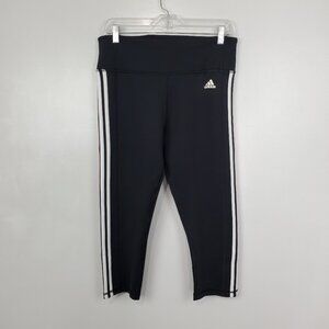 Adidas Aeroready Black W/White Stripes Activewear Capri / Cropped Legging Size L